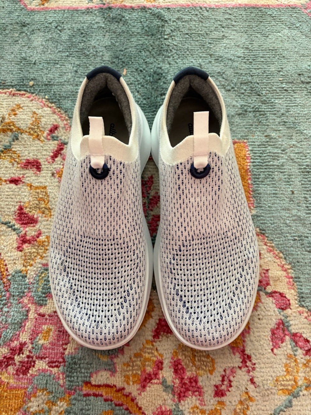 allbirds Women’s Slip-On Knit Athletic Shoes in White and Navy